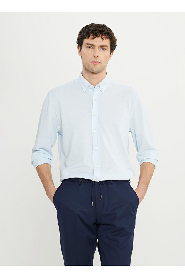Slim Fit Blue Men's Shirt - Altınyıldız Classics Shirt Ace 020252157 _Mav