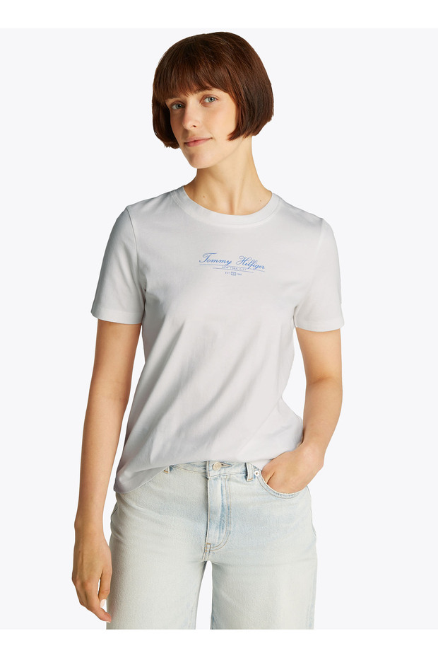 Bisiklet Yaka Beyaz Kadın T-Shirt WW0WW45428YBL - 2