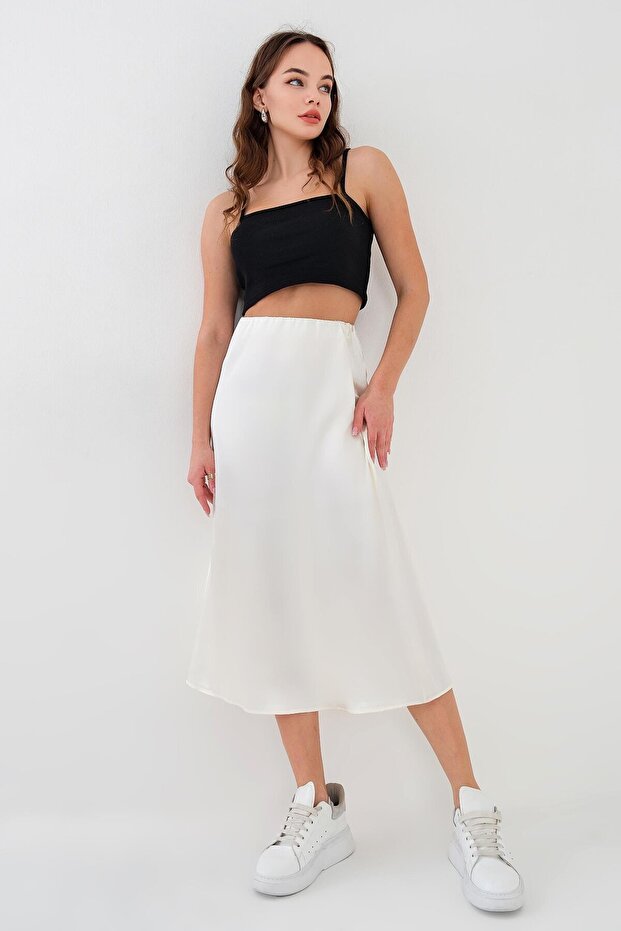 Fusta din satin bej - 4