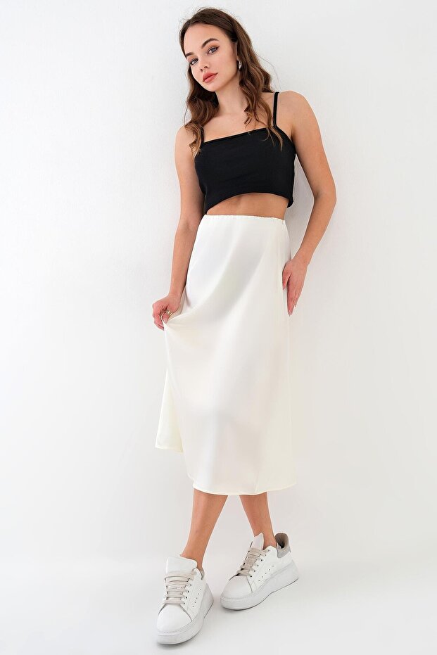 Fusta din satin bej - 3