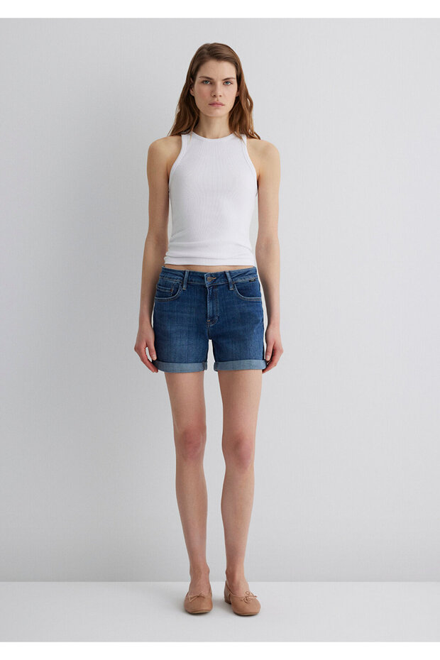 Pixie Casual Koyu Mavi Jean Şort 1437090726 - 3