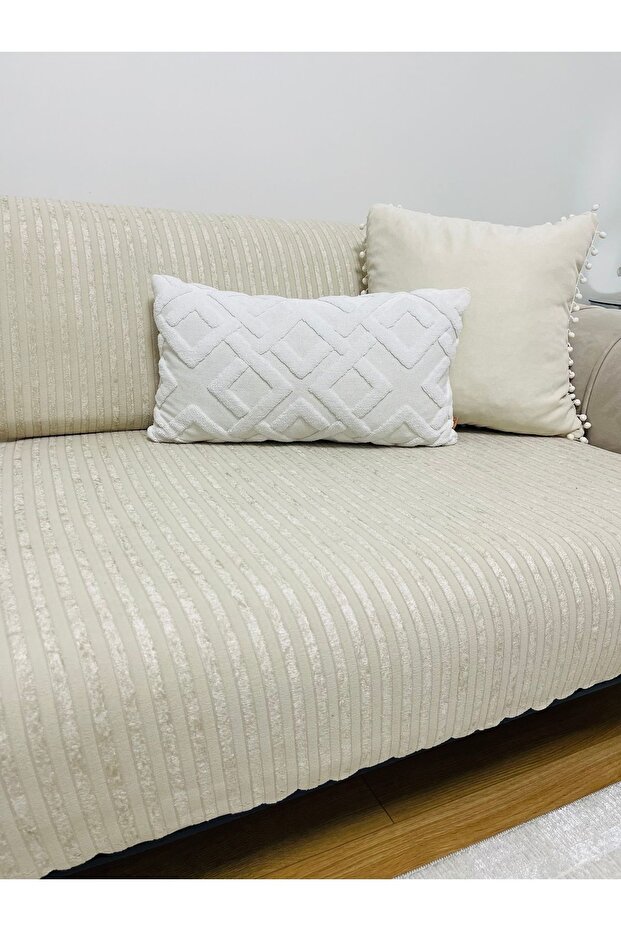 Velvet Sofa with Non-Slip Base Sponge - Sofa Bed Cover Light Cream Color 170X210