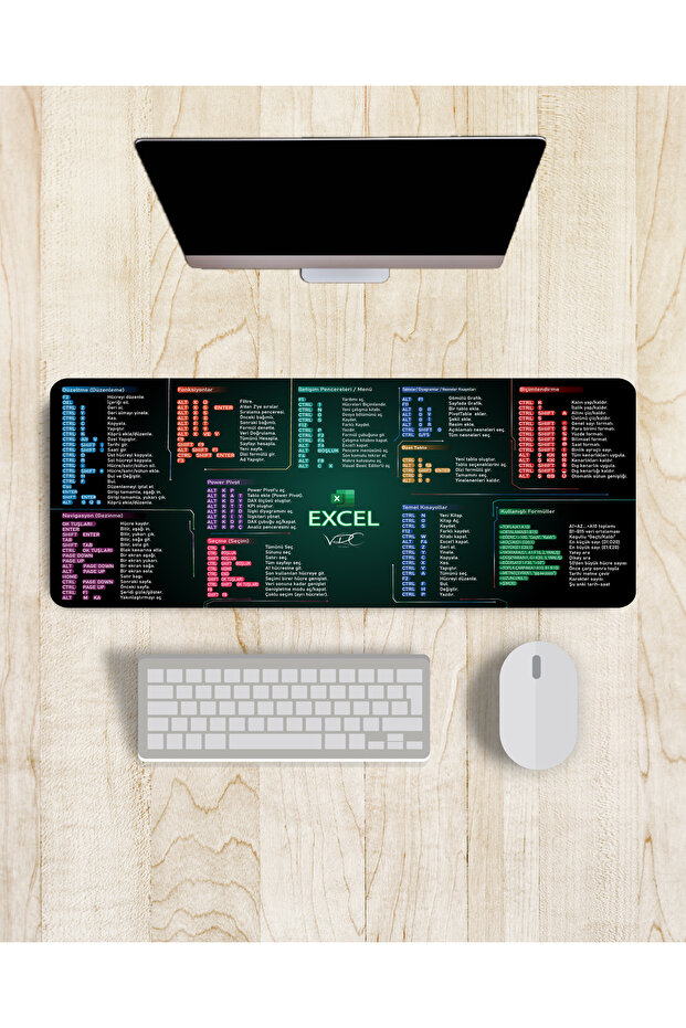Excel Kısayol Mousepad 80x40Cm Kaymaz Kauçuk Taban(Excel Türkçe) - 5