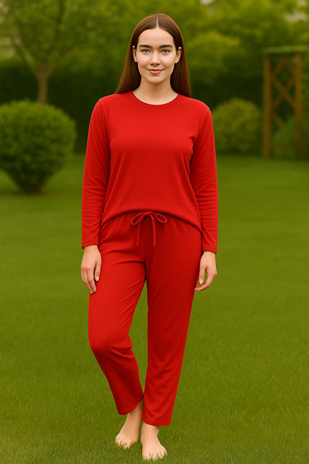 Kırmızı uzun kol Pijama takımı - 3