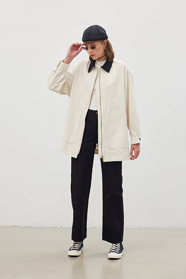 90S EKRU GABARDİN CEKET - 3