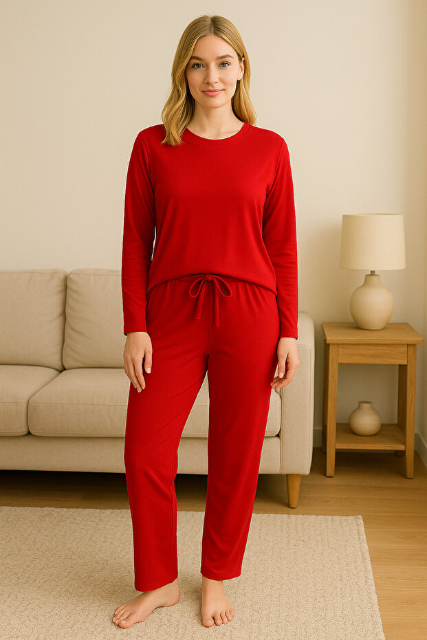 Kırmızı uzun kol Pijama takımı - 1
