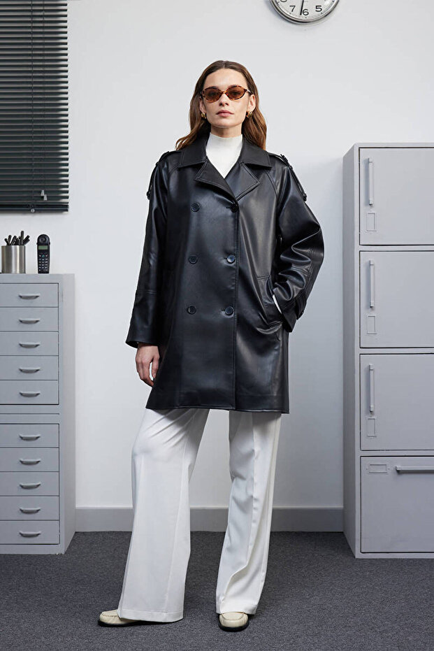 SİYAH DERİ TRENÇKOT - 3
