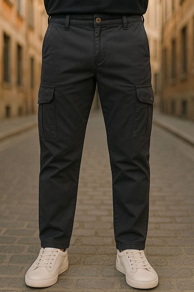 Men's Wide Leg Flexible Smoked Cargo Pocket Trousers