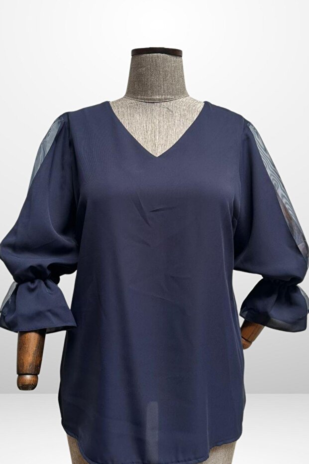V-Neck Semi Organza Crepe B.B. Blouse