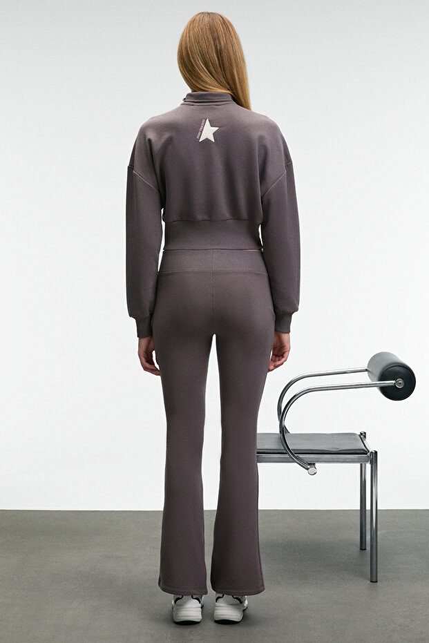 DAVIRA Kadın Pamuklu Baskı Ve Patch Detaylı Yanları Cepli Regular Antrasit Eşofman Altı - 7