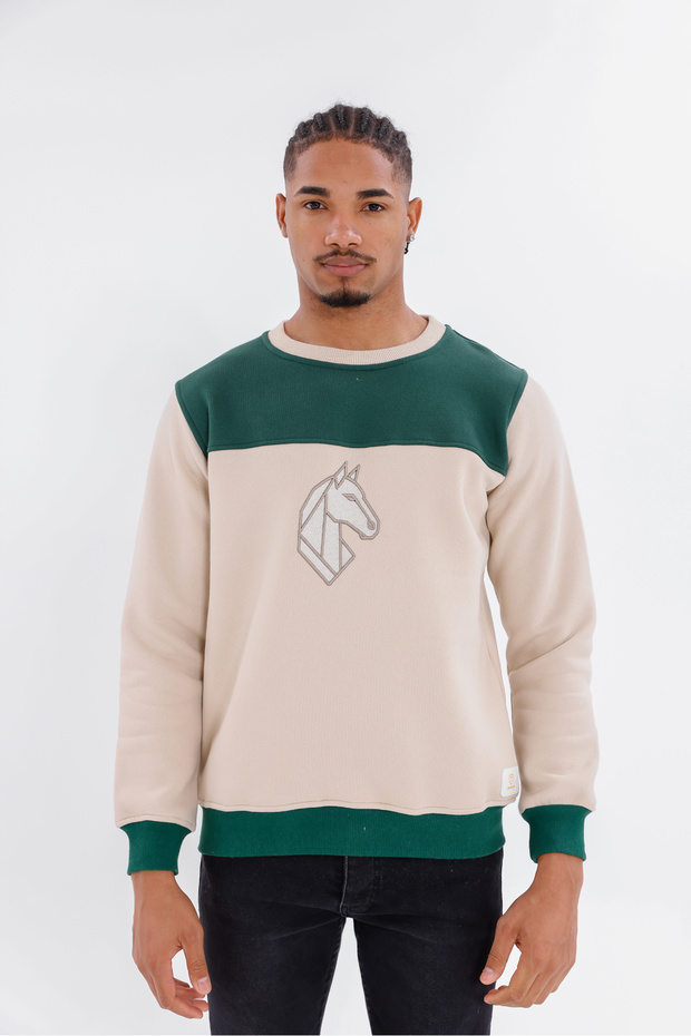 Men's Sweatshirt Oversize Sweatshirt - Embroidered Horse Embroidered Hoodie - 3-Thread 90% Cotton