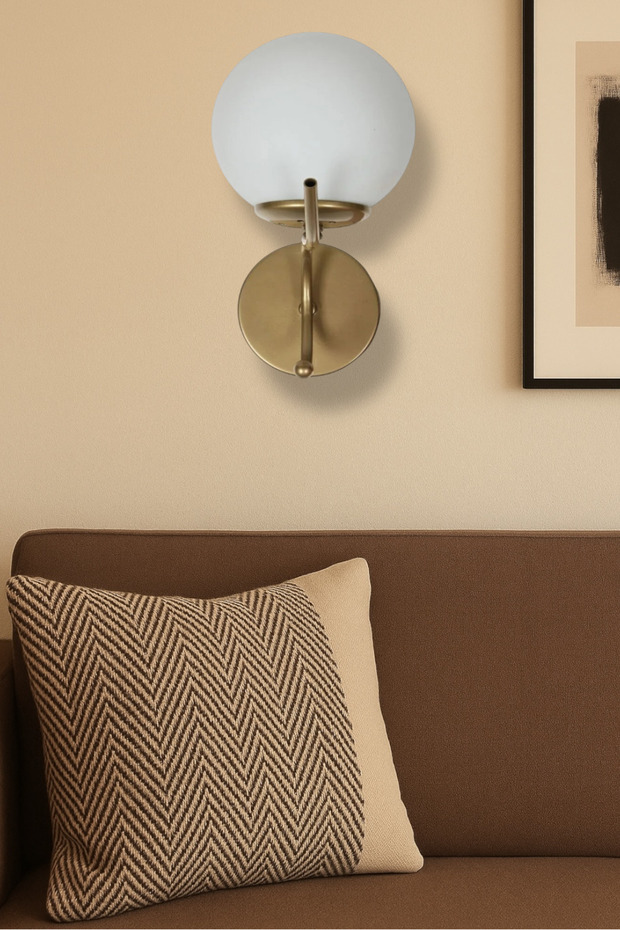 Merla Eskitme Metal Tekli Beyaz Cam Pilli Aplik-minimalist Duvar Lambası-modern Duvar Aydınlatma - 1