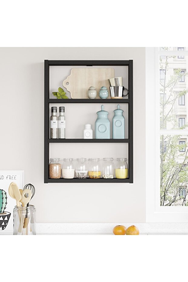Monya 3'Lü Duvar Rafı Mutfak Banyo Rafı Lareks Siyah MON1-LB - 2