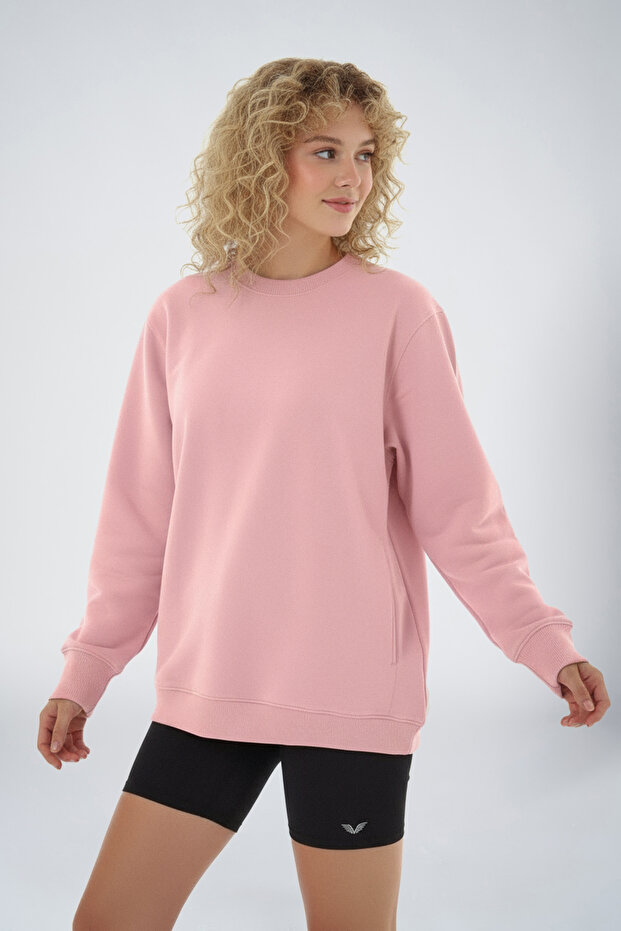 Peak Kadın Yavruağzı Oversize Bisiklet Yaka Basic Sweatshirt 7015 - 4