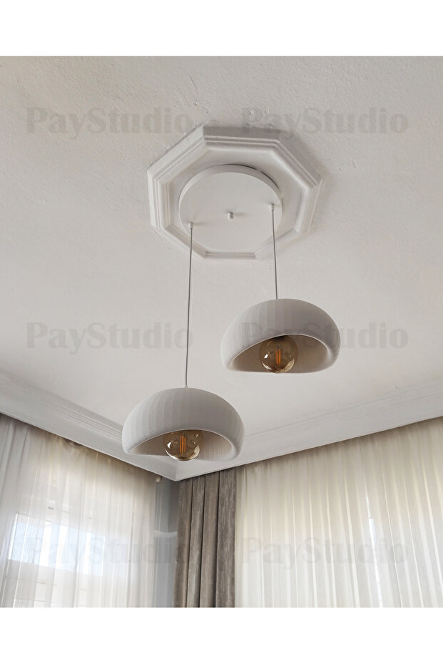 Beton Görünüm 2 Li Sarkıt Avize Bohem Modern Rustik (E27 Ampul Hediyedir.) - 6