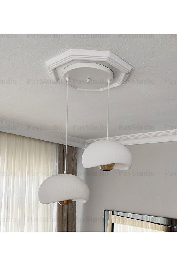 Beton Görünüm 2 Li Sarkıt Avize Bohem Modern Rustik (E27 Ampul Hediyedir.) - 7