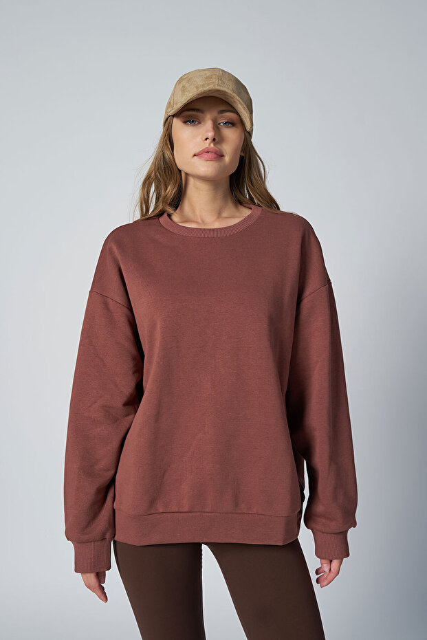 Peak Kadın Toprak Oversize Bisiklet Yaka Basic Sweatshirt 7015 - 4