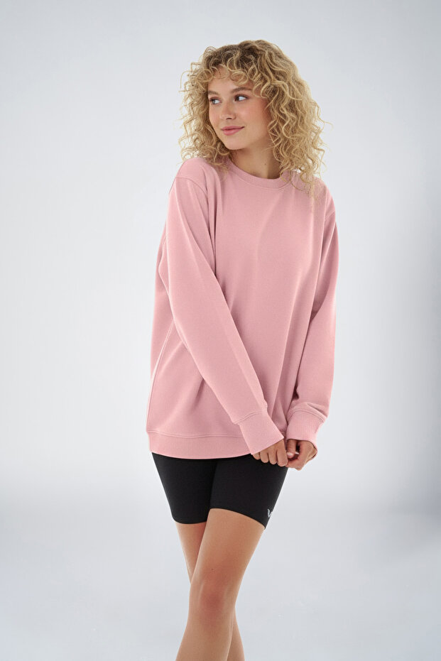 Peak Kadın Yavruağzı Oversize Bisiklet Yaka Basic Sweatshirt 7015 - 3
