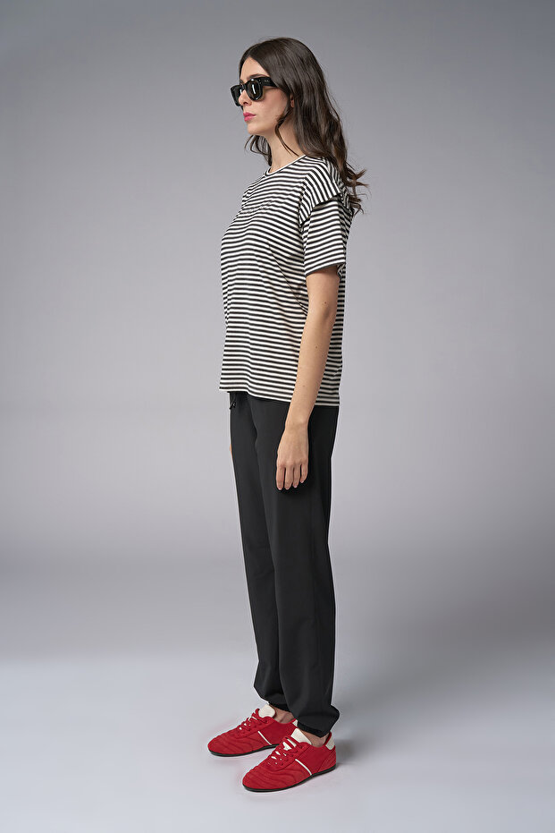 Kadın Siyah Ringelli Modal Tişört 4053 - 5