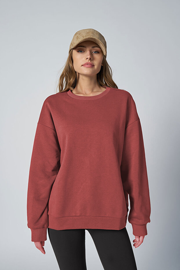 Peak Kadın Rouge Oversize Bisiklet Yaka Basic Sweatshirt 7015 - 1