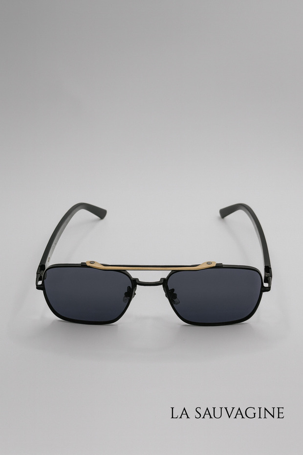 Black Matte Square Unisex Sunglasses – Gold Top Bar Detail