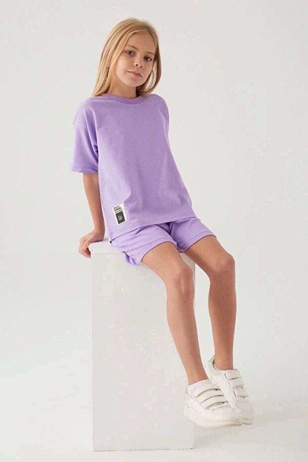 Kız Çocuk Mor Şort Takım - 2