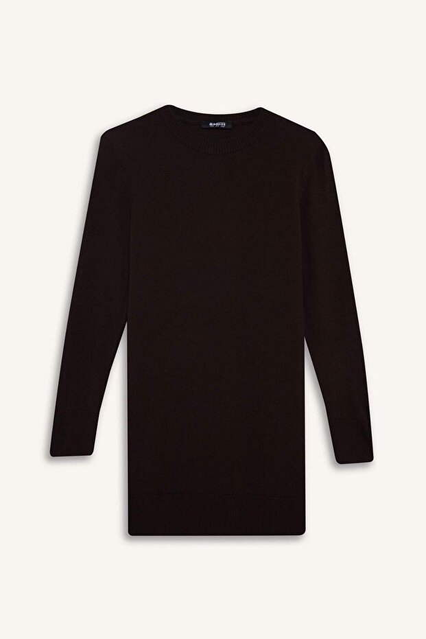 Regular Fit Bisiklet Yaka Yırtmaçlı Basic Düz Triko Kazak Tunik H3431AZ25WN - 8