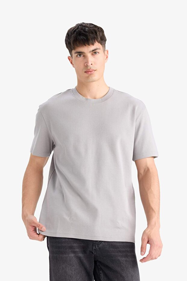 %100 Pamuk Regular Fit Bisiklet Yaka Basic Düz Kısa Kollu Tişört E7961AX25AU - 3