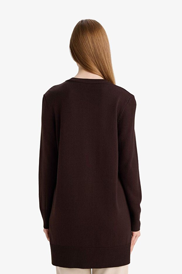 Regular Fit Bisiklet Yaka Yırtmaçlı Basic Düz Triko Kazak Tunik H3431AZ25WN - 7