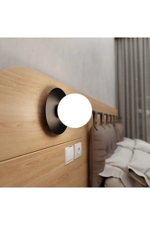 Chiaro Forte Aplik Duvar Lambası Glop Beyaz Camlı Metal Gövde Modern Aplik Duvar Apliği - 3