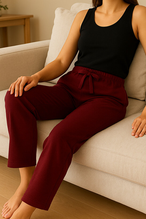 Bordo Tek Alt Pijama - 6