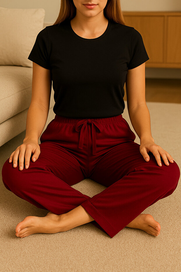 Bordo Tek Alt Pijama - 5