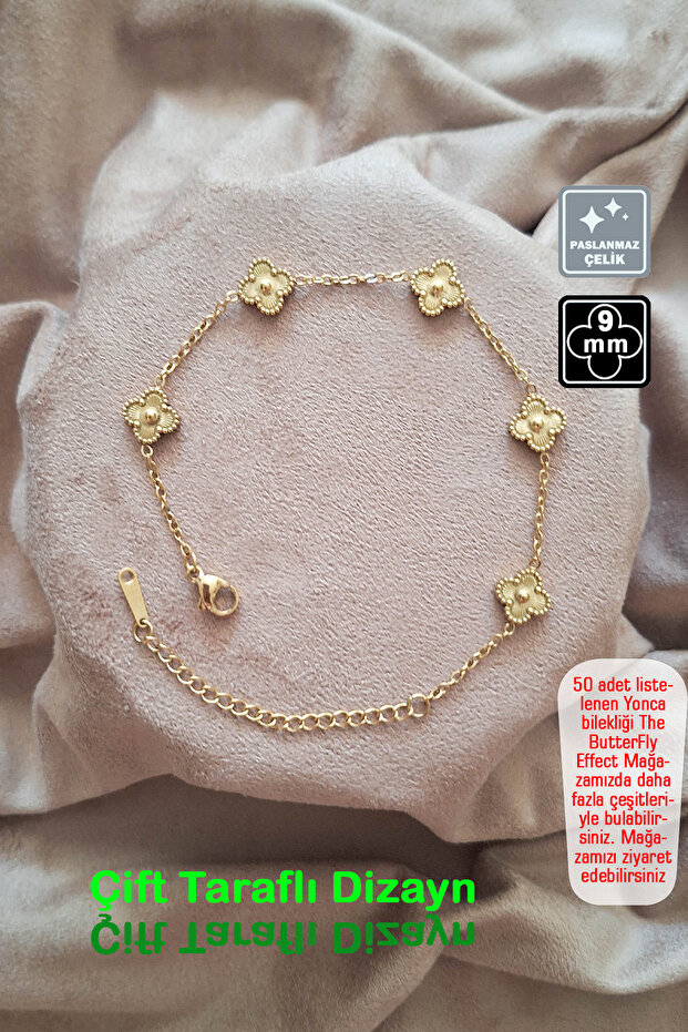 🍀 Four Leaf Clover Steel Bracelet 🎨 Desen1 Gold Tiny