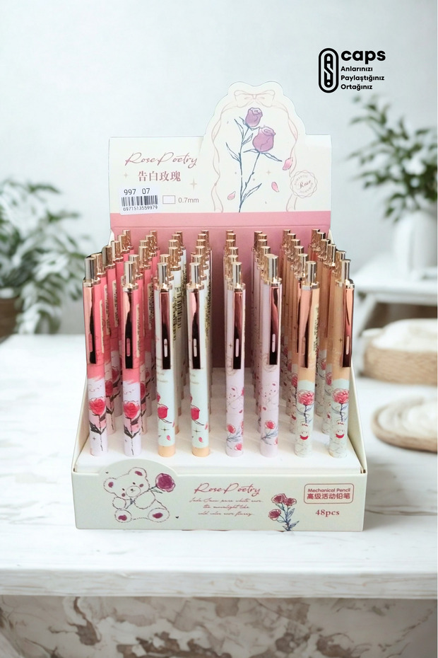caps office 1 Adet Gül Desenli RosePoetry Versatil Kalem Seti (0.7 mm) - Romantik Tasarım - Karışık Gönderim