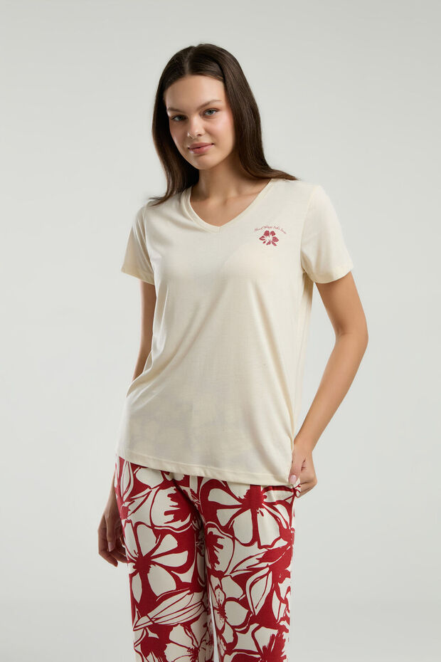 Ženski krem pidžama set - 4