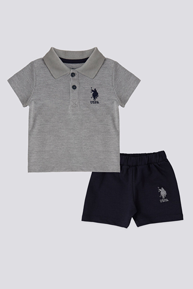 Baby Boy Polo Collar Pigment Printed Summer Regular Fit Gray Baby Set Usb1834-B-V4