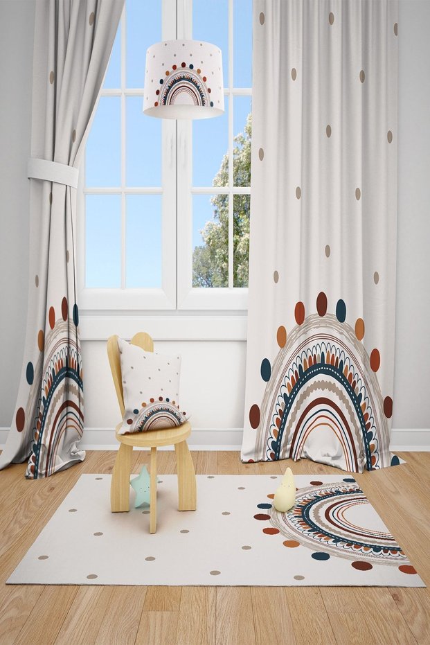 Children's Room Baby Room Rainbow Patterned Background Curtain 2 Wings Tla-032
