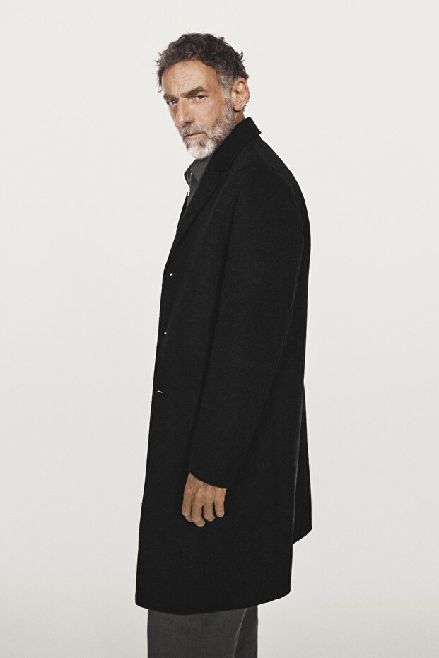 Katlı yaka uzun yün karışımlı kaban - 2