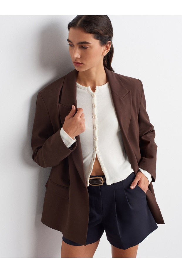 71663 Normal Bel Pili Detaylı Şort-Lacivert - 5