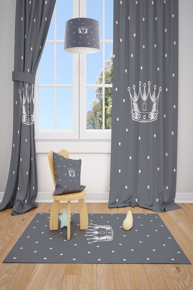 Gray Children's and Baby's Room Background Curtain 2 Wings Tla-126