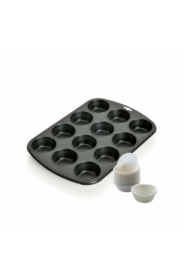 Muffin Kalıbı 12 Hazneli + 60 Adet Kağıt Kalıp - 1