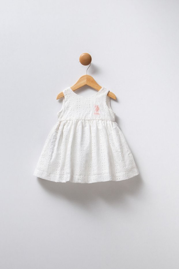 Baby Girl Crew Neck Wrap Embroidered Summer Regular Fit White Dress Usb2466-C-V1