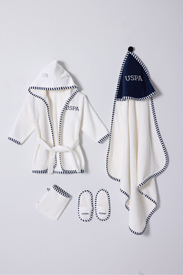 U.S. Polo Assn Baby Boy White Bathrobe Set