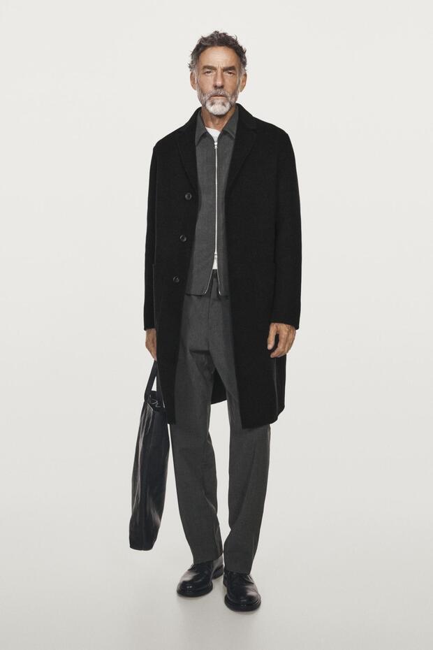 Katlı yaka uzun yün karışımlı kaban - 1