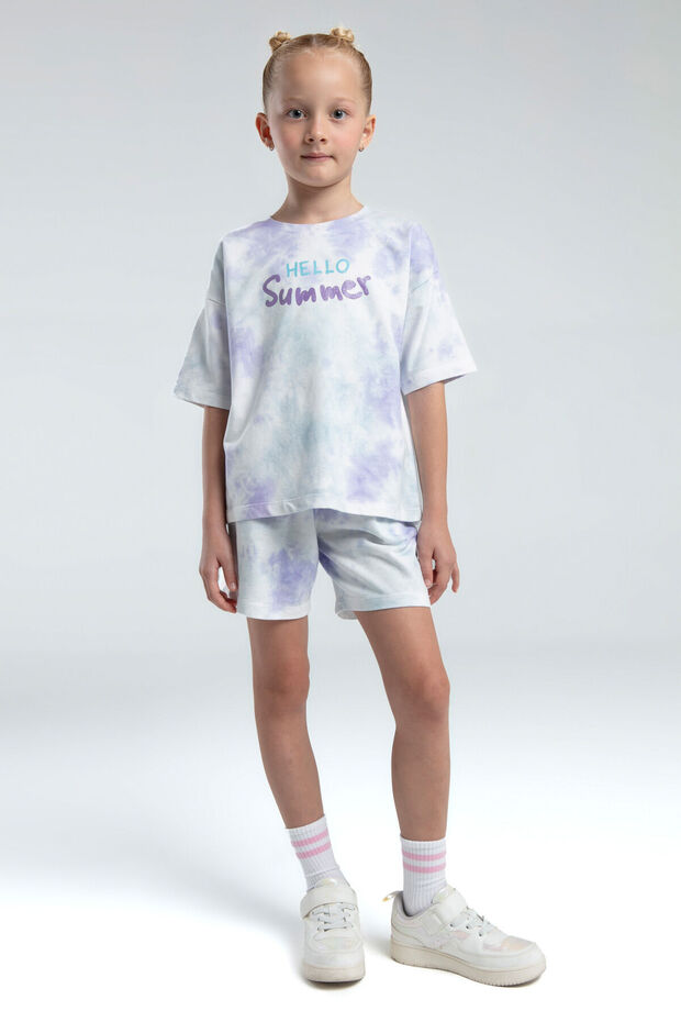 طقم شورت أبيض بقصة عادية للصيف مطبوع عليه Pigment Collar Pigment من Girl Child RP3616-C-V1