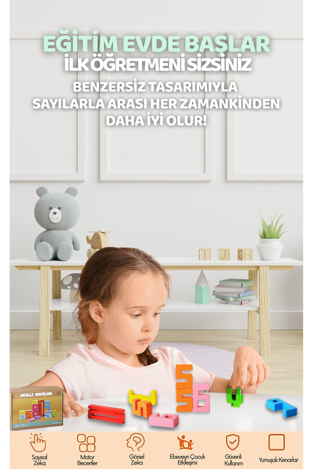 Eğitici Oyuncak Montessori Ahşap Sayı Blokları – 3 4 5 Yaş Okul Öncesi Matematik & Yapı Seti - 1
