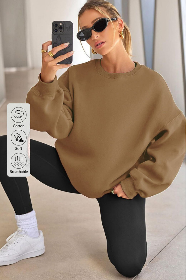 Women's Crew Neck Basic Oversize Sweatshirt Mink