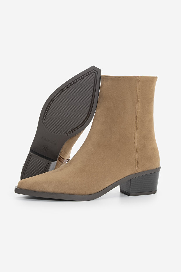 Női hegyes orrú cowboy vastag sarkú western csizma, barna velúr - 7