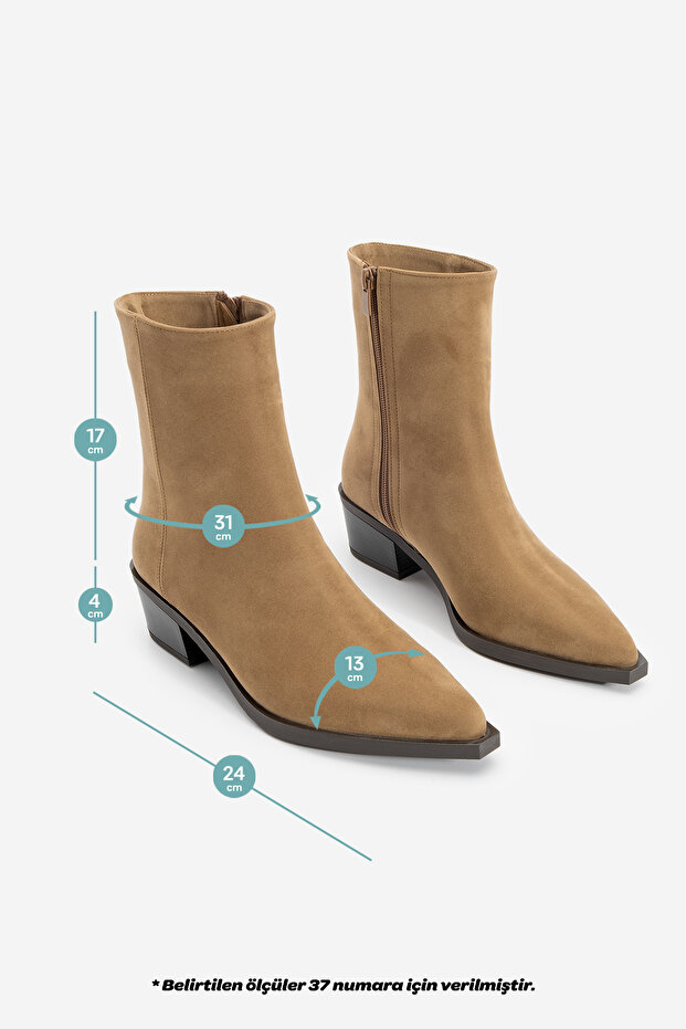 Női hegyes orrú cowboy vastag sarkú western csizma, barna velúr - 8