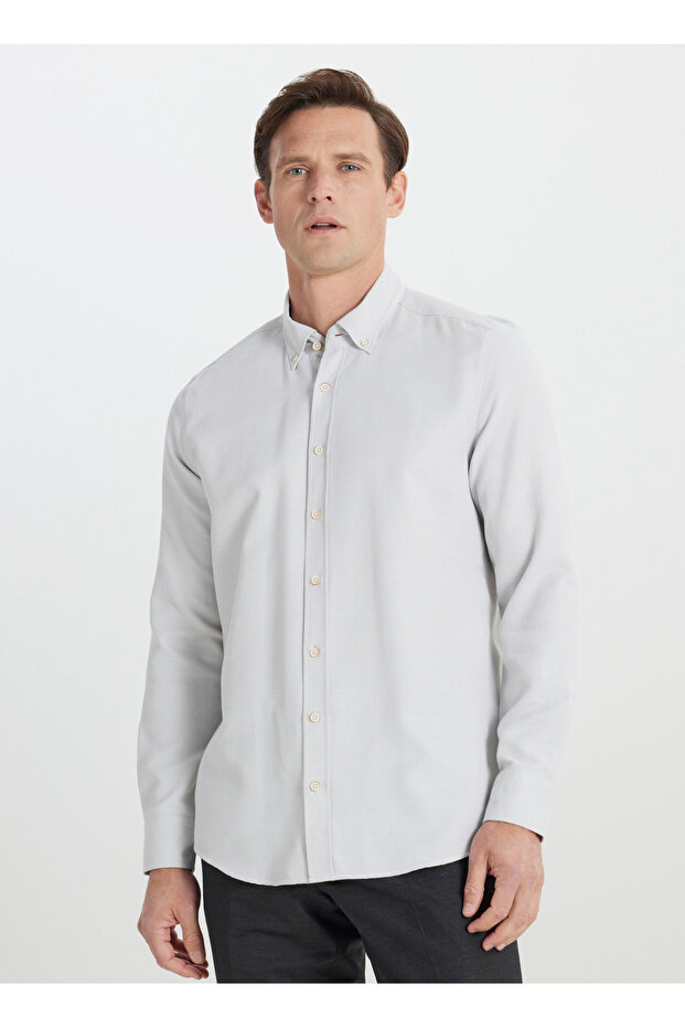 Slim Fit Buttoned Collar Beige Men's Shirt Ace202510012_Shirt Par Dy